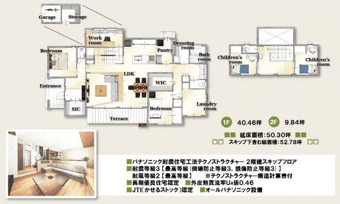 ほぼ平屋な2階建て　平面図